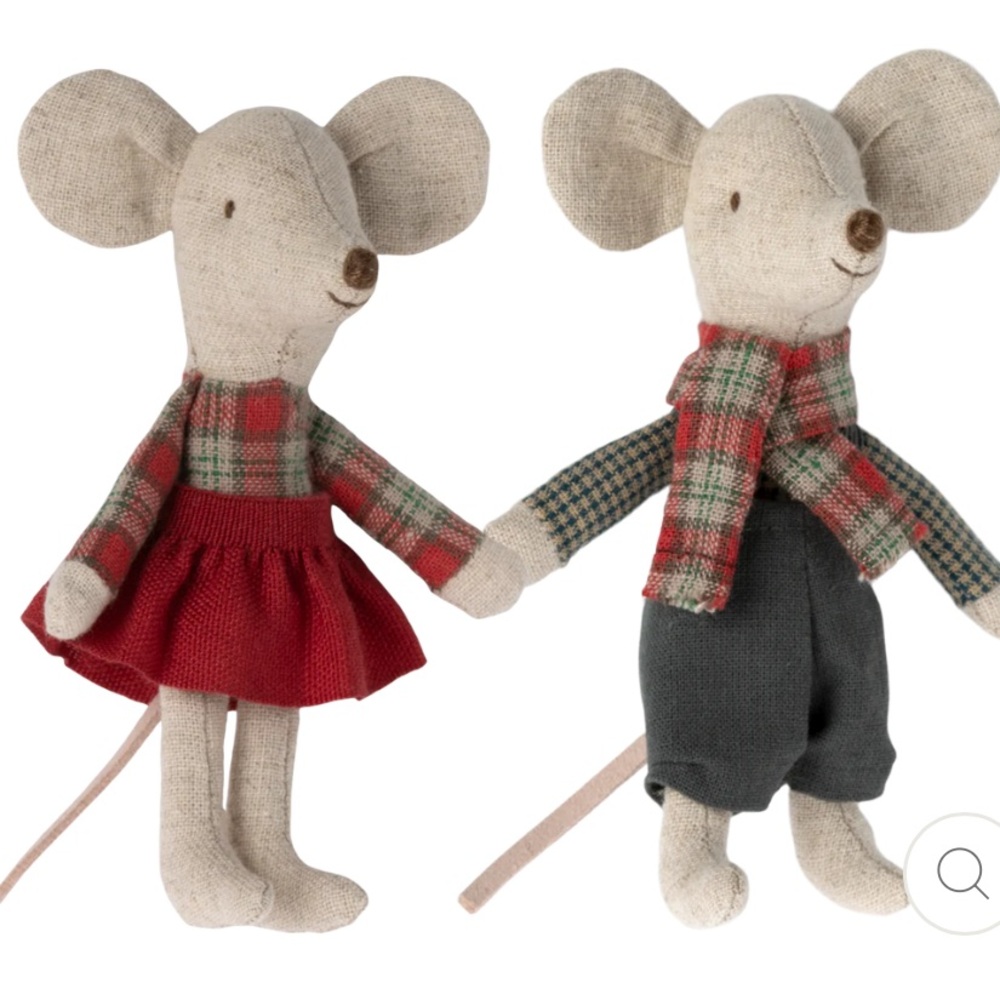 Maileg Winter Mice Twins Plush Toys Dollhouse Size Made in Denmark